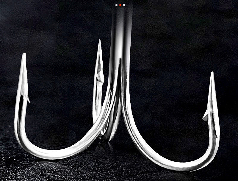 Treble Hooks, Barbed, Sizes 12 to 4/0, Silver, Black, Red – product photo