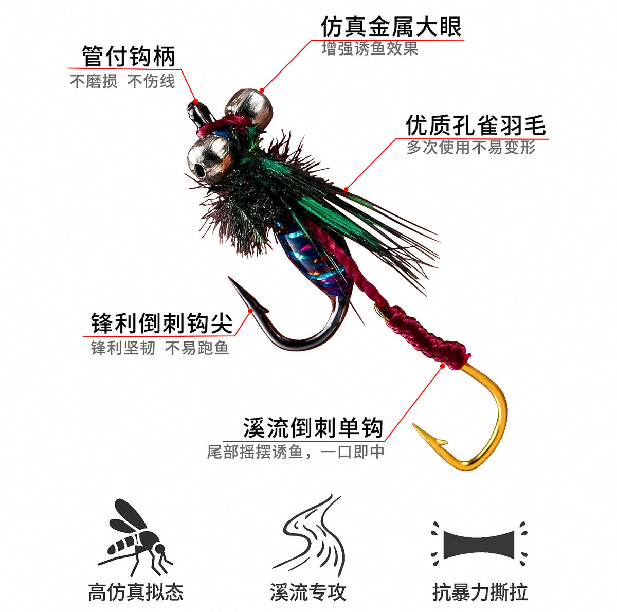 Double-Hook Sequin Fly Lure Rig, Gold & Silver – product photo