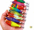 Glow Wooden Shrimp Squid Jig, Round Belly, Horizontal Style – product photo