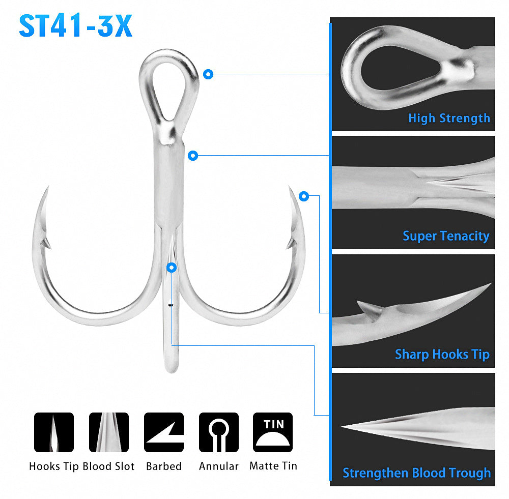 Saltwater Treble Hooks, Barbed, 20-Pack, Sizes 14 to 3/0 – product photo