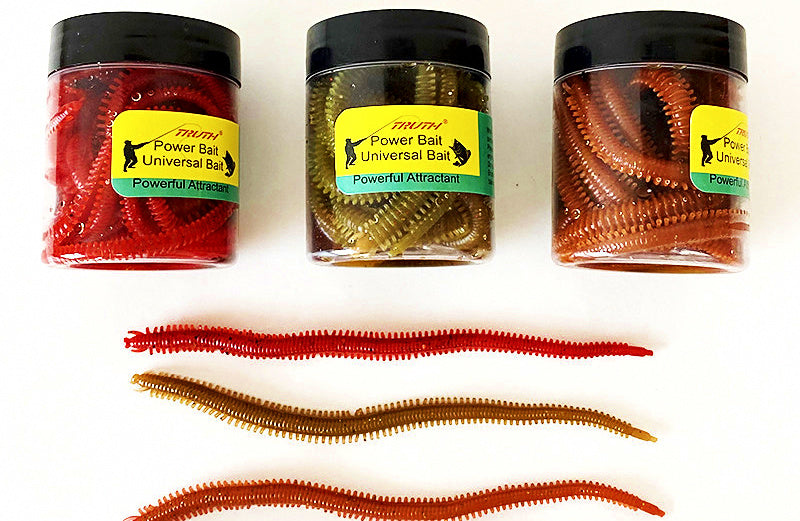 Soft Plastic Sandworm, Earthworm & Curly Tail Lures + 6 Hooks – product photo