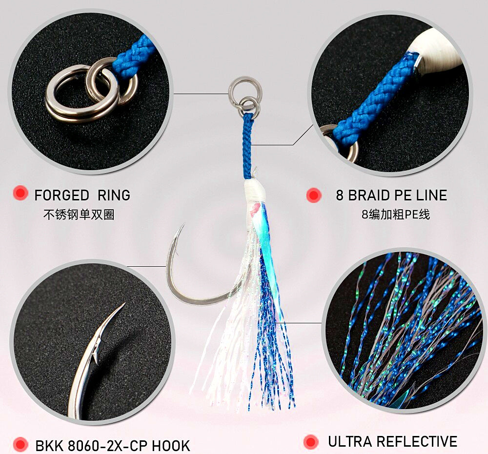 Single Hook Metal Jig, Barbed, 3-Pack, Sizes 1/0–4/0 – product photo