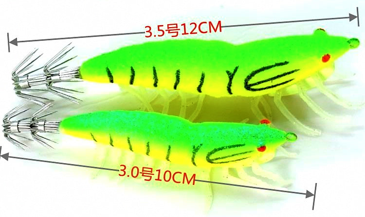 Glow Squid Jig, Wood Shrimp Style, Size 3.0 / 3.5 – product photo