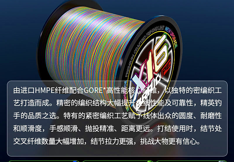 16-Strand PE Braided Fishing Line, 300 m / 500 m, PE 0.6–8 – product photo