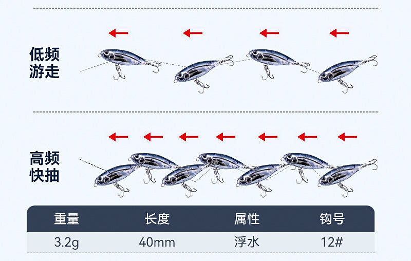 Floating Pencil Topwater Lure, 40 mm (1.6 in), 3.2 g (0.11 oz) – product photo