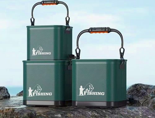 Foldable Fishing Bucket with Anti-Jump Net, EVA, Green – product photo