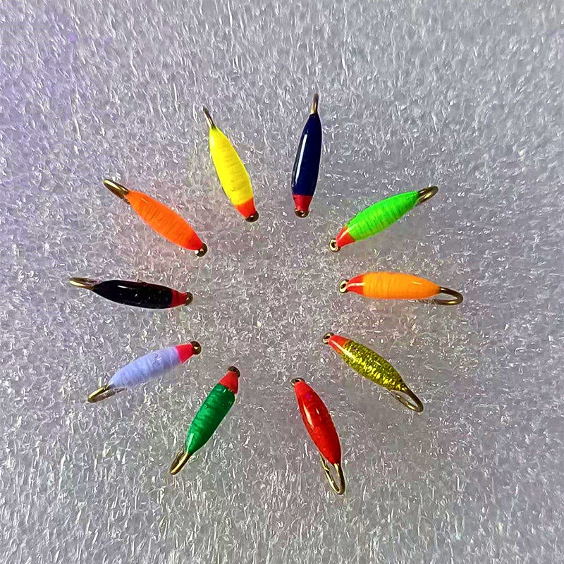 Pink Head Red Worm Fly Hooks, Barbed, Sizes 14–20, 10 pc – product photo