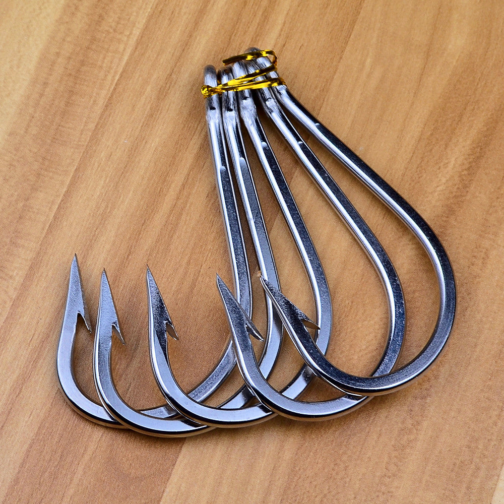 Stainless Steel Barbed Jig Hooks, 5-Pack, 6/0–12/0