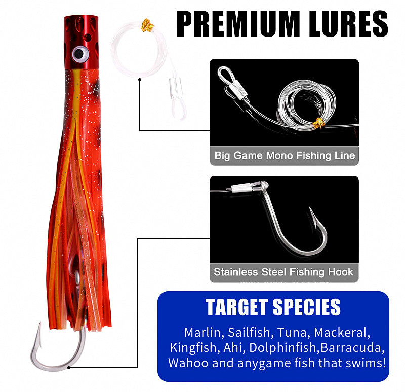 7 in Metal Head Trolling Lure, Squid Skirt Style – product photo