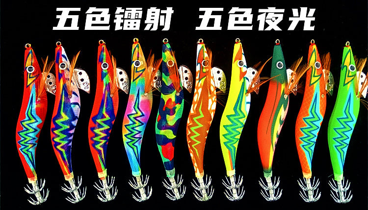 Wood Shrimp Squid Jig, Glow & Laser, No. 2.5–3.5 – product photo