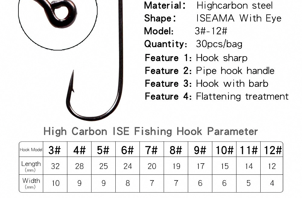 Long Shank Bait Hooks, High Carbon Steel, 30 Pack – product photo