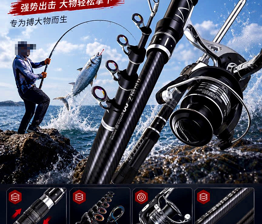 5-Piece Carbon Sea Fishing Rod, 2.1–4.5 m (6.9–14.8 ft) – product photo