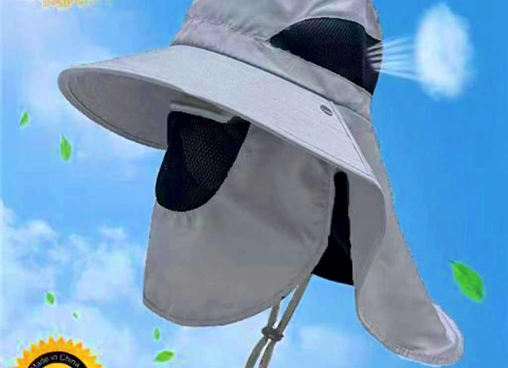 Wide Brim Sun Fishing Hat with Neck Flap, Polyester – product photo