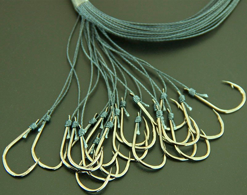 Pre-Tied Barbed Ise-Ni Hooks with PE Snell Line, Sizes 8–14 – product photo