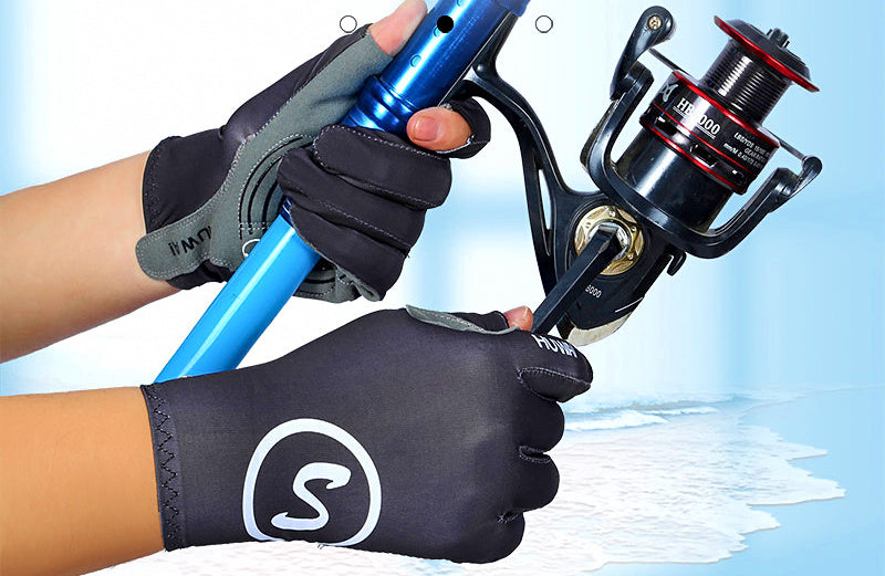 UV Sun Protection Fishing Gloves, Two-Finger Cut, Thin – product photo