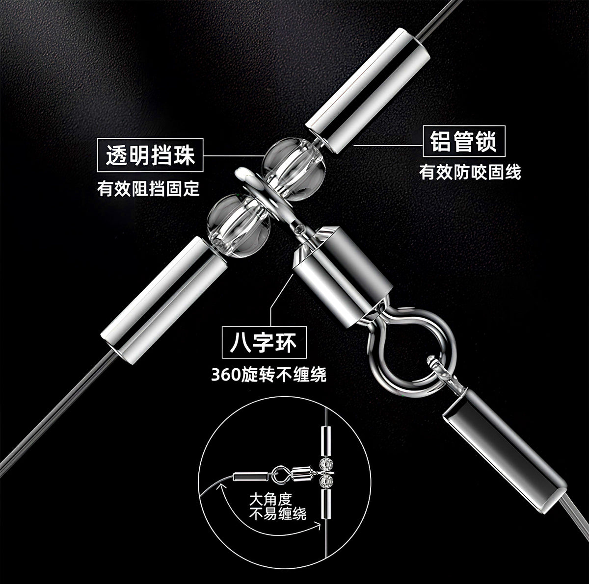 Pre-Tied 3-Hook Rig, Anti-Tangle Carbon Line, Sizes 1–7 – product photo