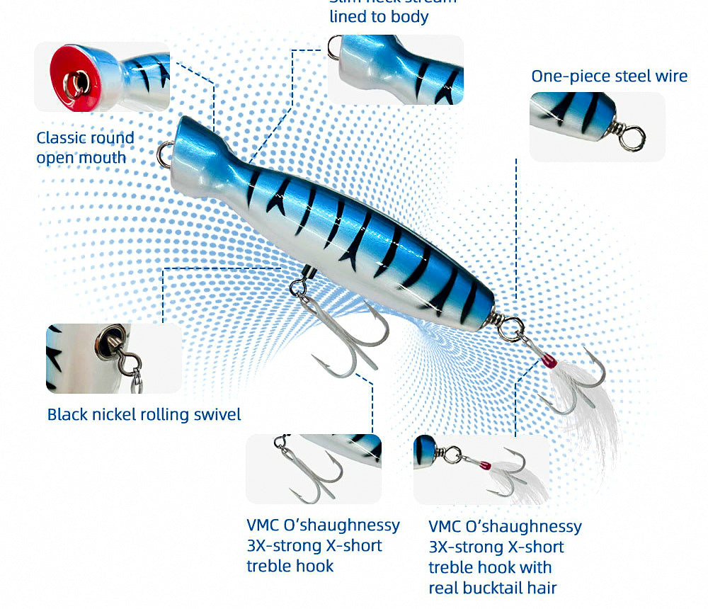Topwater Trolling Lure, Wood-Style Hard Bait for Tuna & Bass – product photo