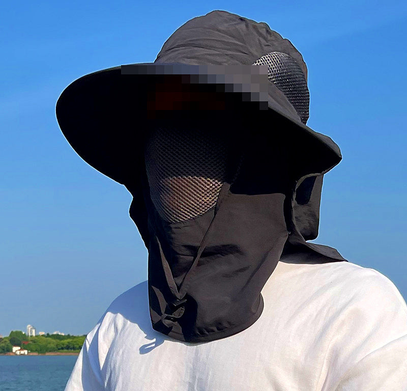 Men's Wide-Brim Fishing Sun Hat, Neck Flap & Face Mask – product photo