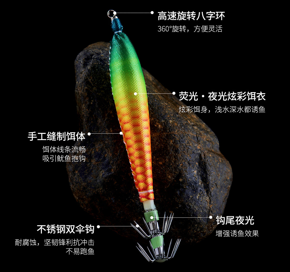 UV Glow Wooden Shrimp Squid Jig, 5.1 g (0.18 oz), 5-Pack – product photo
