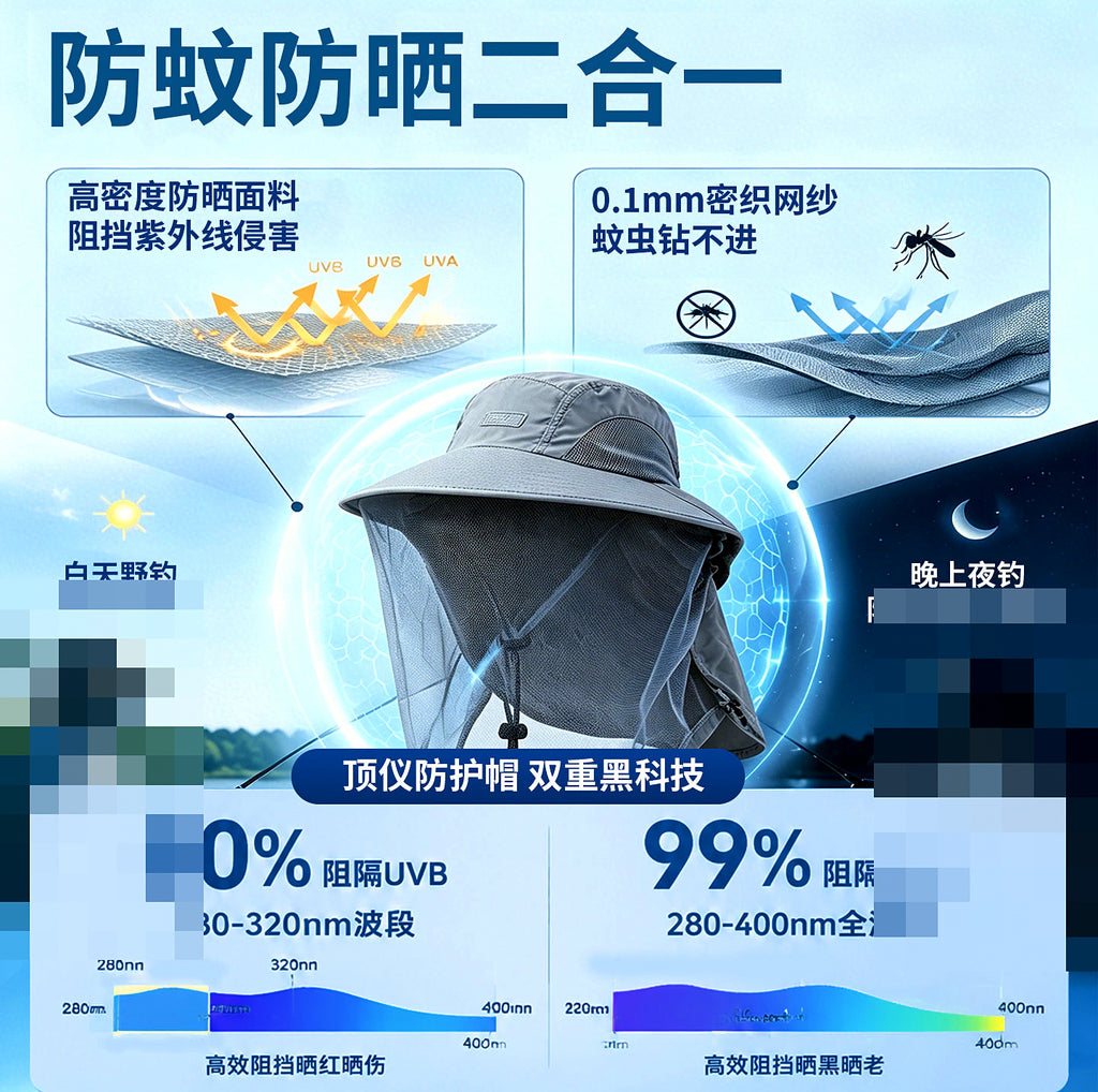 Fishing Sun Hat with Bug Net Face Cover, Wide Brim – product photo