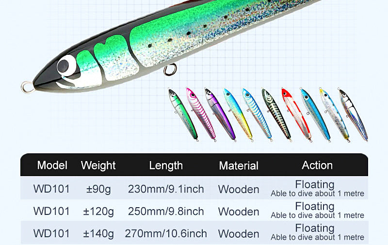 Floating Wood Pencil Bait, 90–140 g (3.2–4.9 oz) – product photo