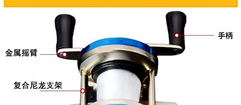 Mini Drum Ice Fishing Reel, Metal Handle, Gold or Blue – product photo