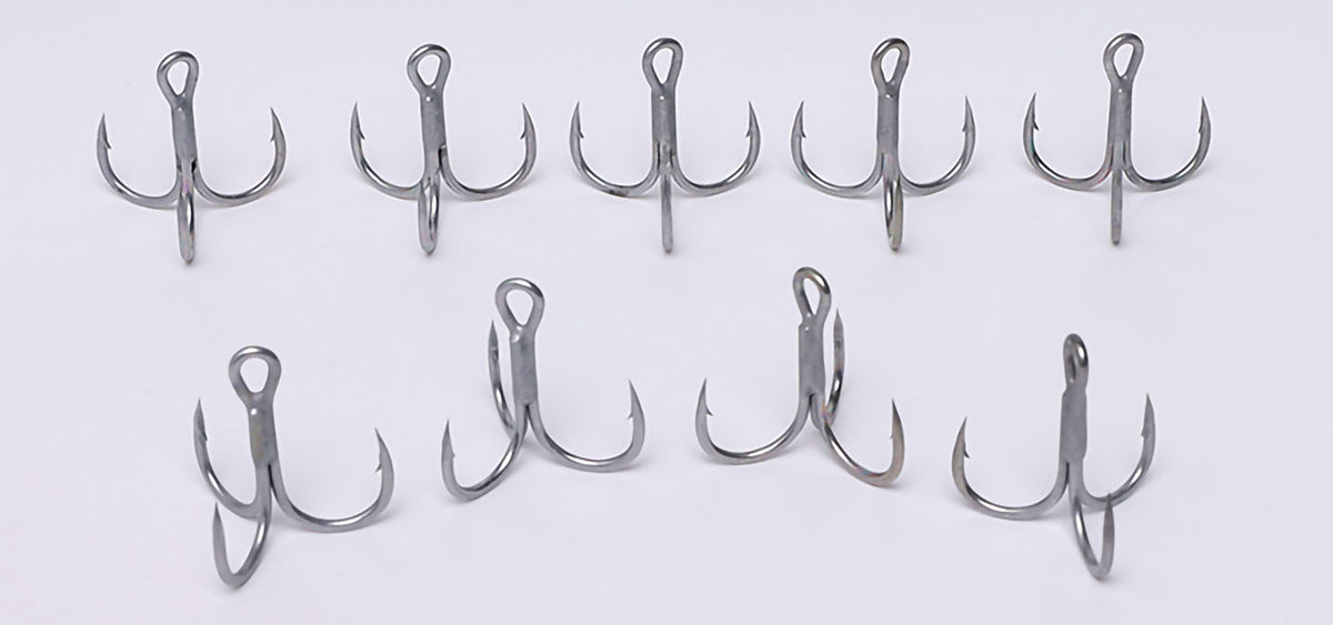 High-Carbon Steel Treble Hooks, Size 2–3/0, 10/50/100 Pack – product photo