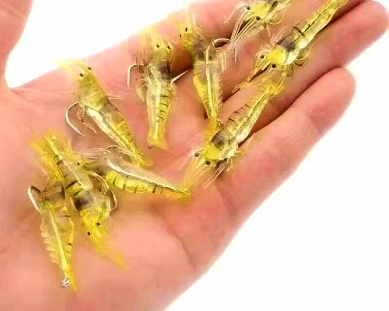 Soft Shrimp Lure with Hook, Yellow or Glow, 1–30 Pack – product photo