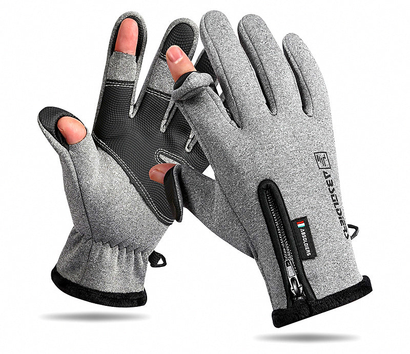 Fleece-Lined Fishing Gloves, Touchscreen, Flip-Top Finger Options – product photo