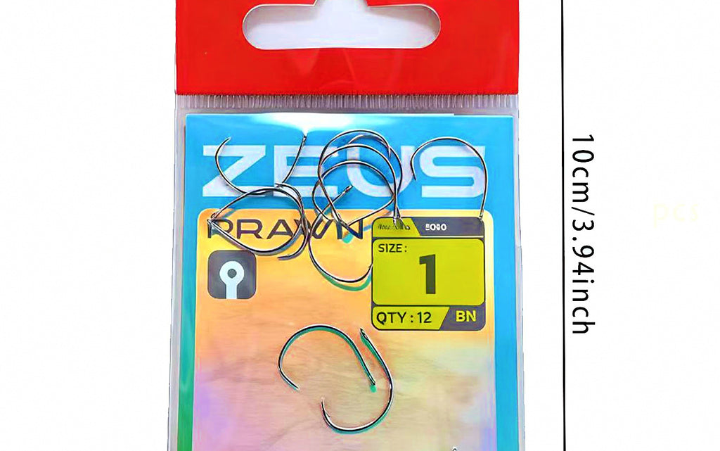 Prawn Live Bait Hook, Barbed Carbon Steel, Sizes 5 to 2/0 – product photo