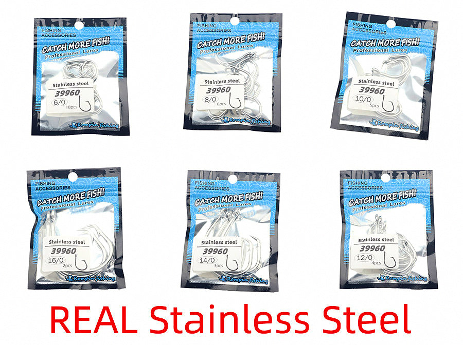 Stainless Steel Circle Hooks, Barbed, Sizes 6/0–16/0 – product photo