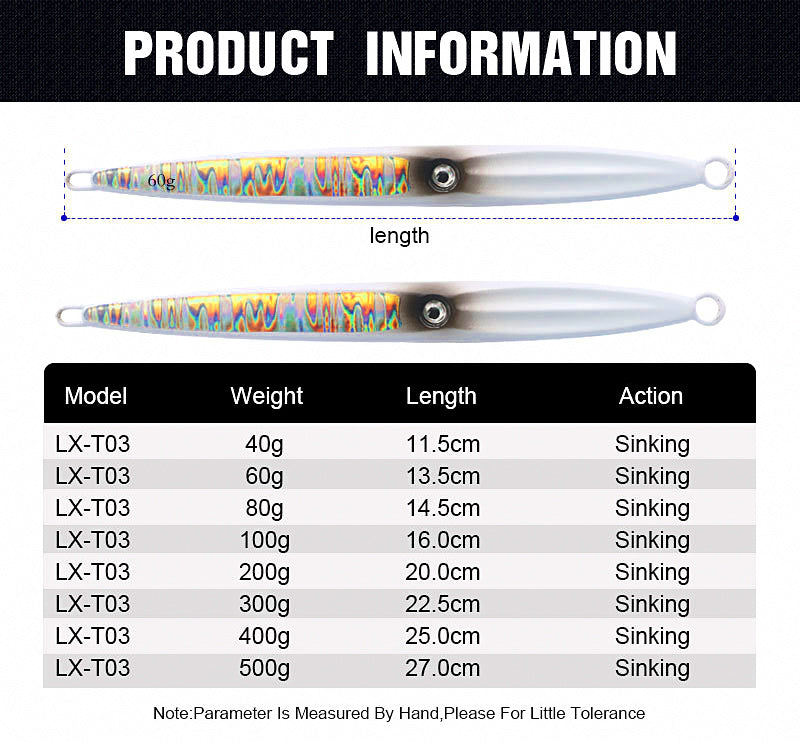 Saltwater Slow Pitch Metal Jig, 40–500 g (1.4–17.6 oz) – product photo