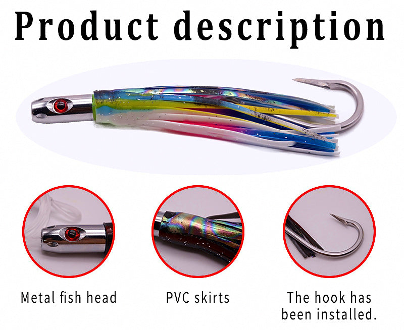 5 in Metal Head Trolling Squid Skirt Lure, Glow – product photo