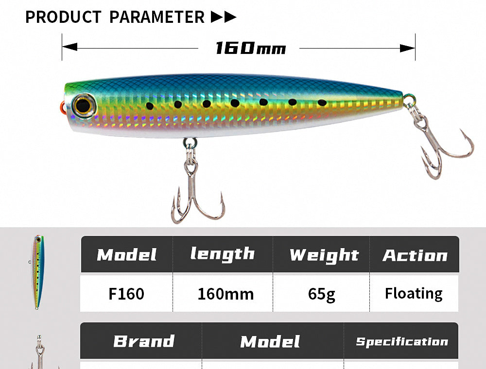 Floating Popper Lure, 160 mm (6.3 in) 65 g (2.3 oz) – product photo