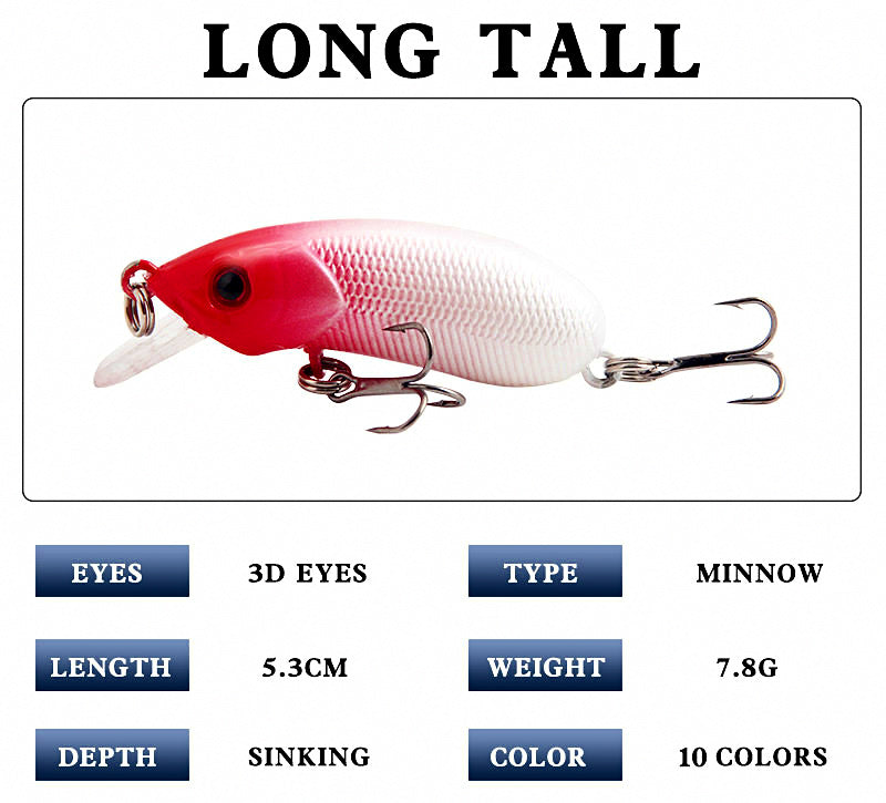 Slow Sinking Minnow Hard Bait, 5 cm (2 in), 7.8 g (0.28 oz) – product photo
