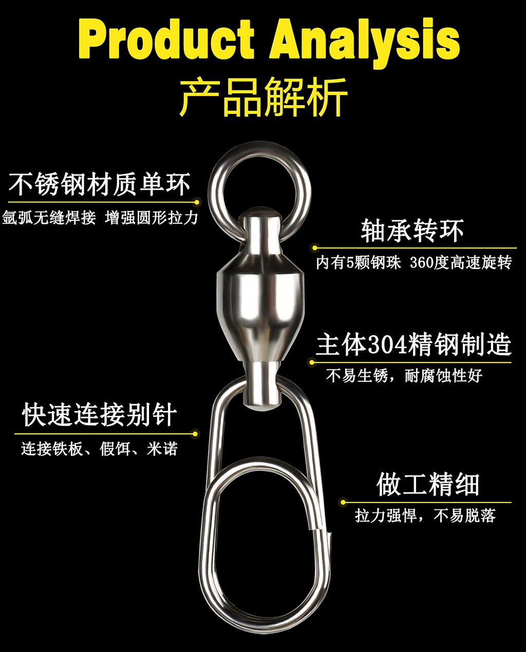 Stainless Ball Bearing Swivel, Oval Double Ring, #0–#8 – product photo