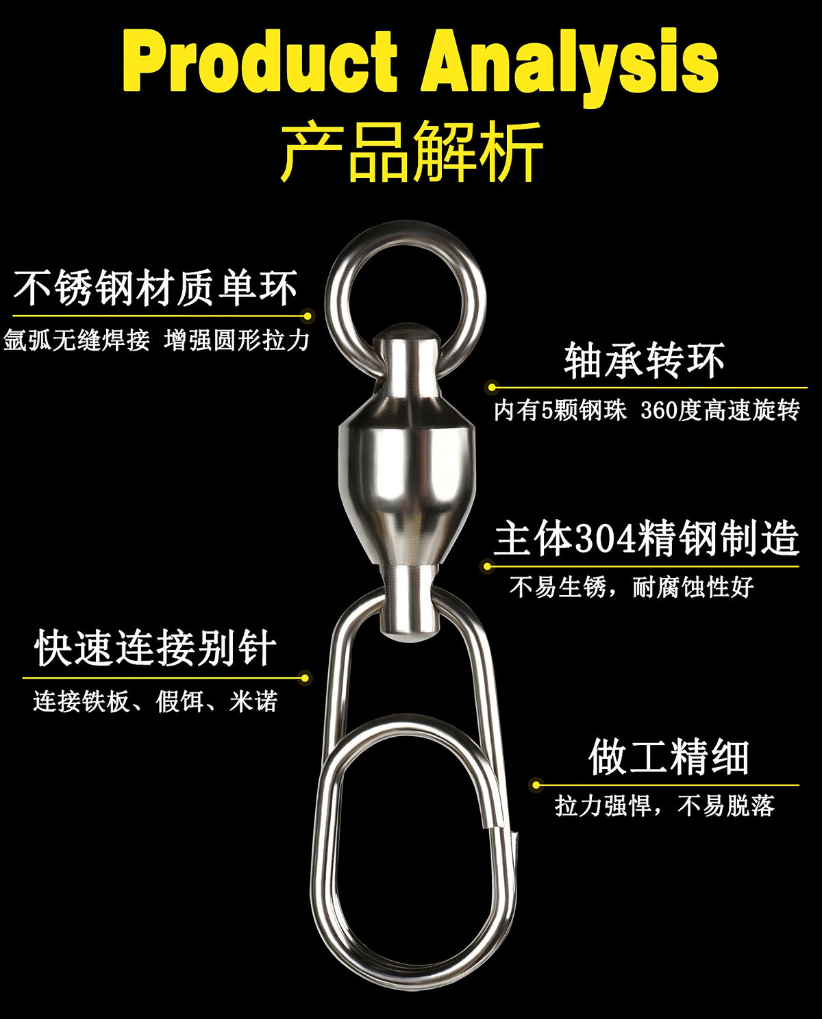 Stainless Ball Bearing Swivel, Oval Double Ring, #0–#8 – product photo