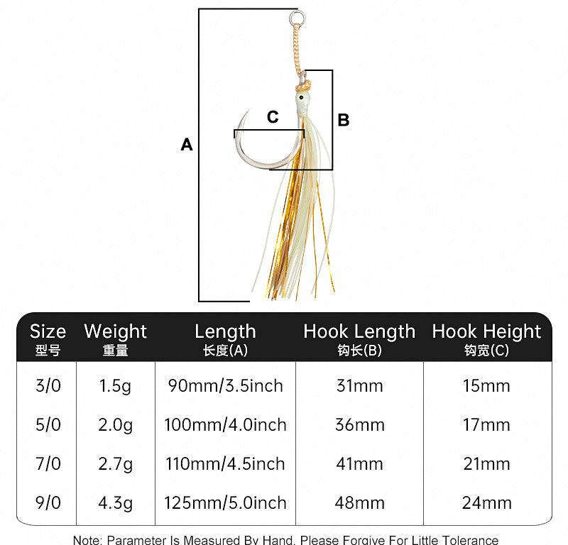 Glow Feathered Single Jig Hooks, 3-Pack, Sizes 3/0–9/0 – product photo