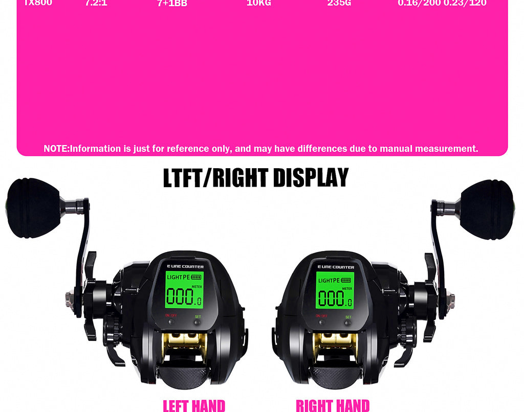Digital Display Baitcasting Reel, USB Rechargeable, Depth Alarm – product photo