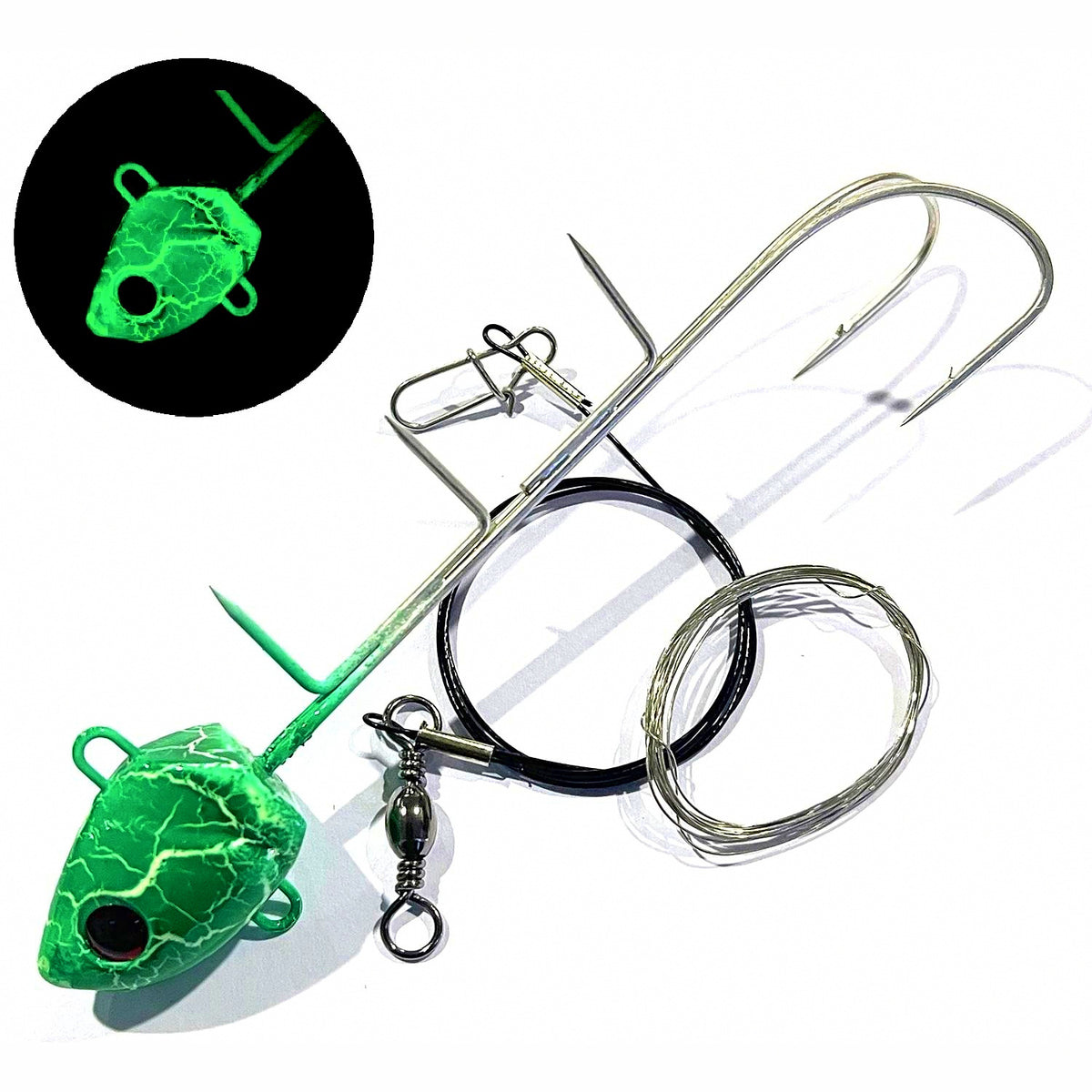 Glow Barbed Double Hooks for Boat Fishing, Sizes 4-15