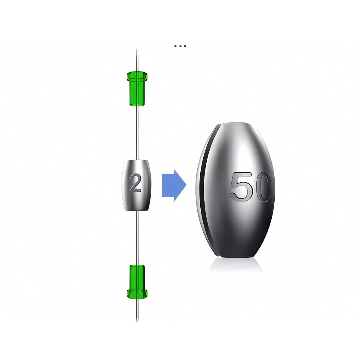 Olive Sinkers, Hollow Through-Hole, 0.07–1.8 oz (2–50 g)