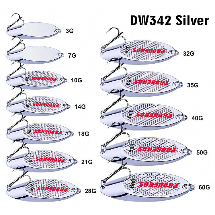 Silver Slanted Metal Spoon Lure, 3–60 g (0.1–2.1 oz)