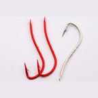 Long Shank Barbed Bait Hooks, Red or White, Size 8–18