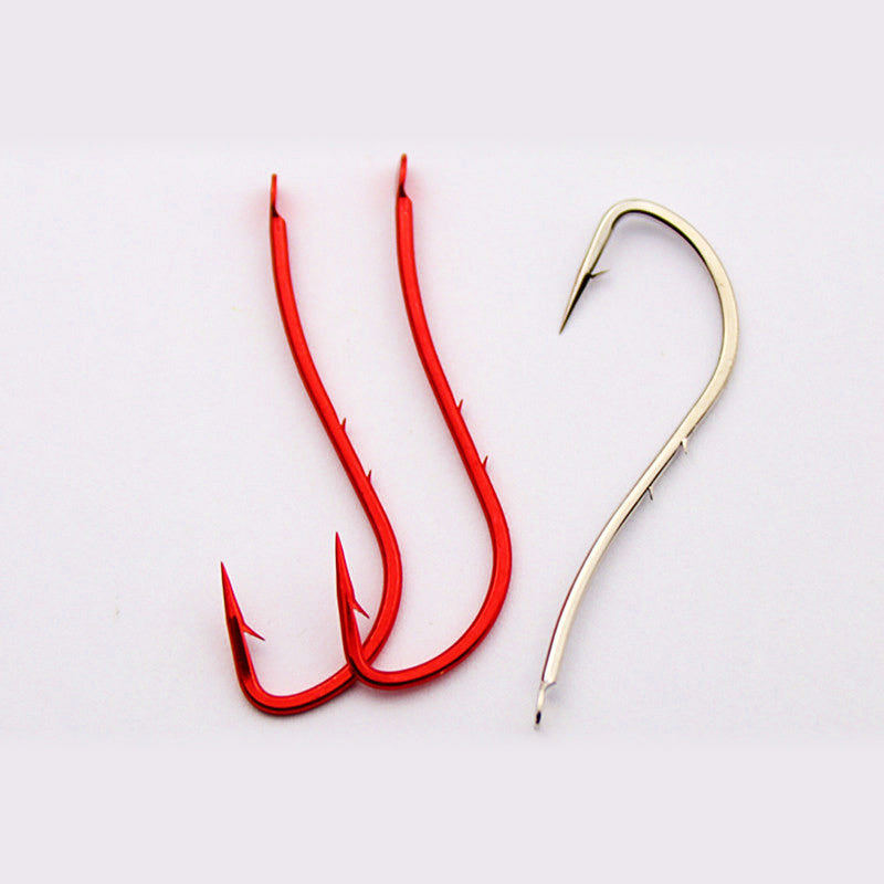 Long Shank Barbed Bait Hooks, Red or White, Size 8–18