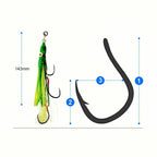 Squid Beak Hook Rig, 3-Hook Set, UV Glow, 6/0 & 8/0
