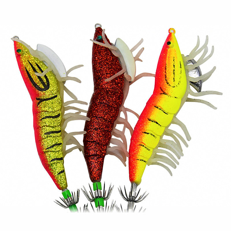 Wood Shrimp Egi Squid Jig, Size 3.0 / 3.5, Rattle Option