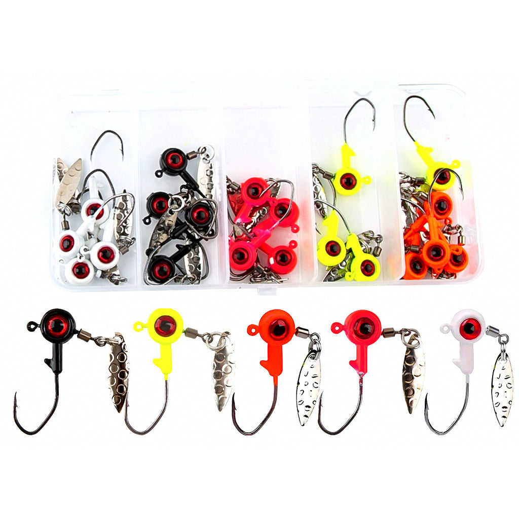 Lead Head Jig Hook Lure Assortment w/ Spinner Blades, 20 Pc