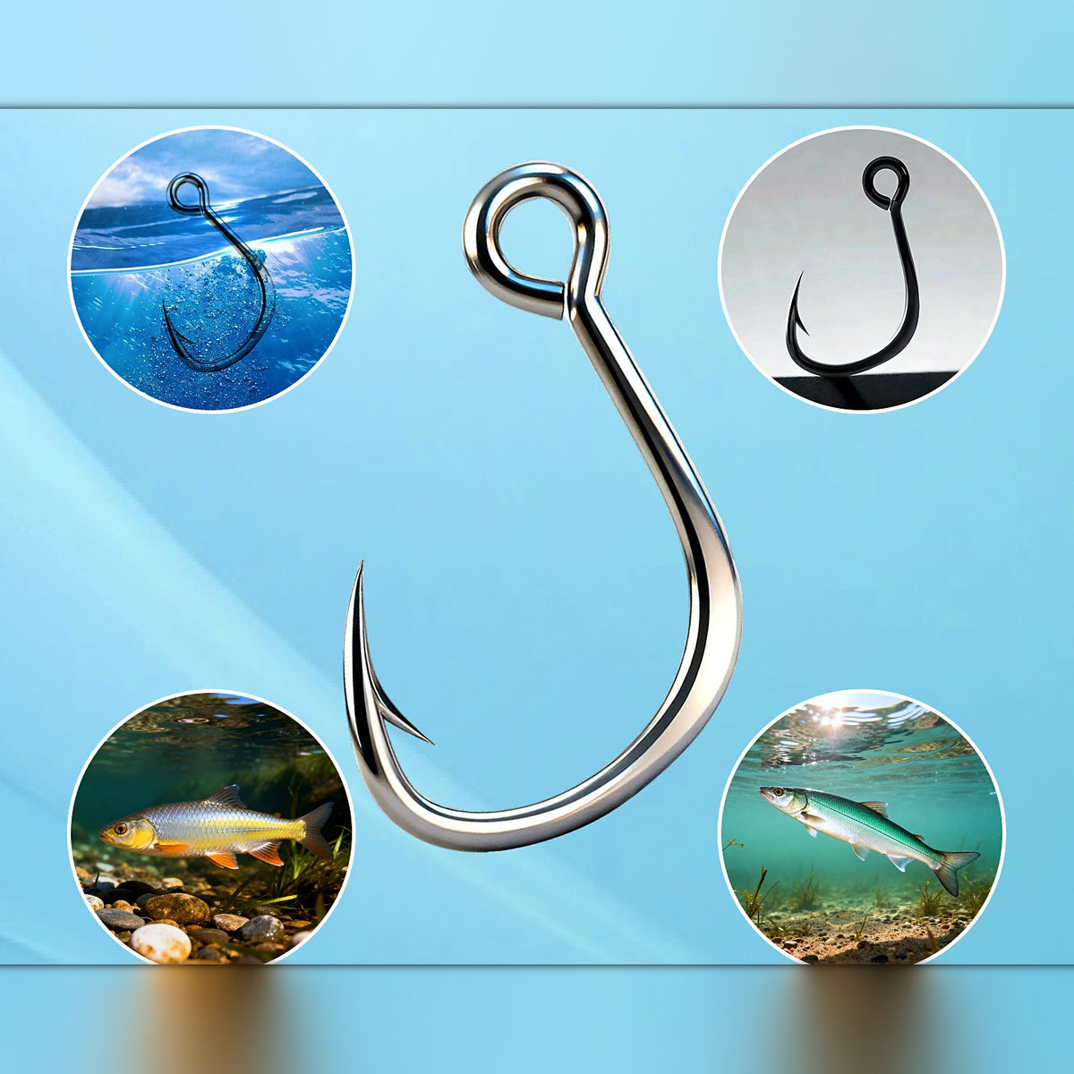 Large Eye Single Lure Hook, High-Carbon Steel, #8 to 2/0
