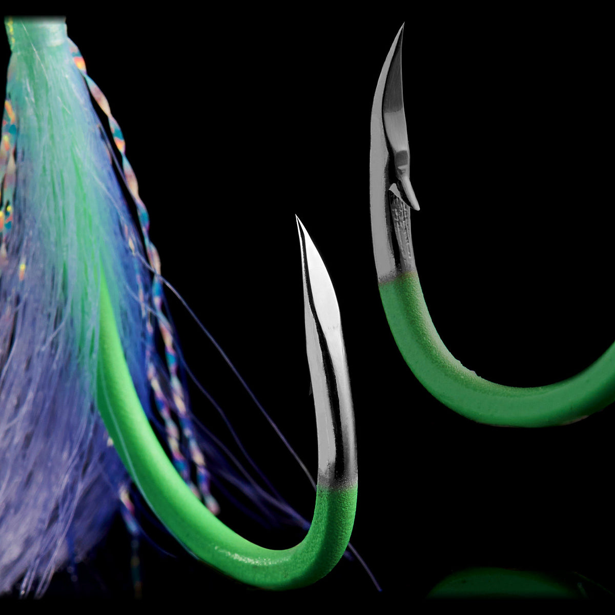 Glow UV Offset Fishing Hooks, Barbed, Sizes 6–12