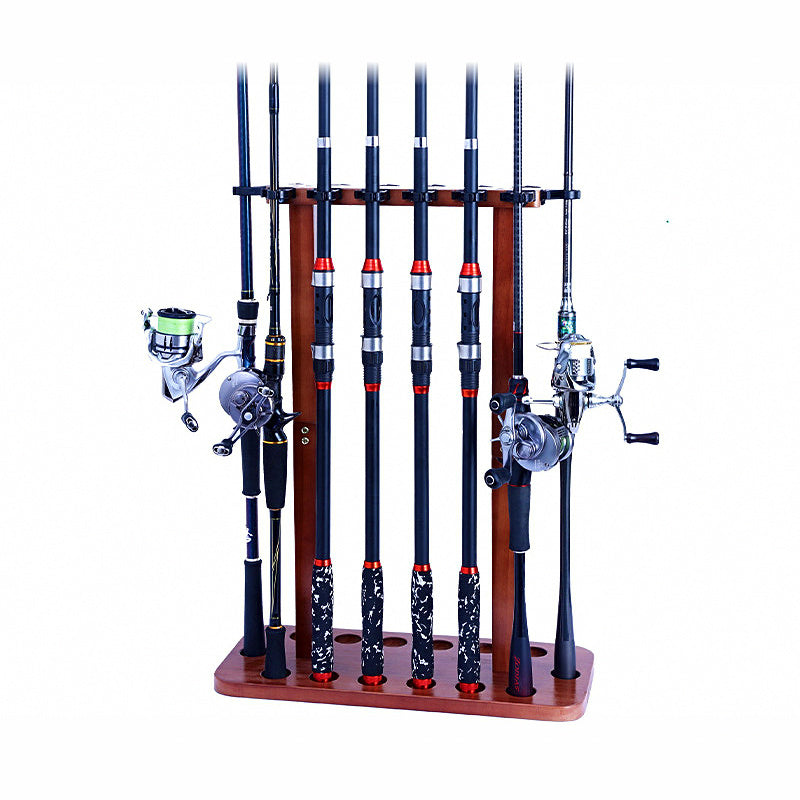 Solid Wood Floor-Standing Fishing Rod Rack, 8 or 14 Slots